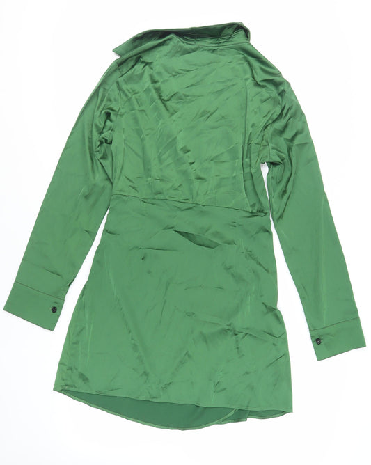 Cider Womens Green Polyester Shirt Dress Size M Collared Zip