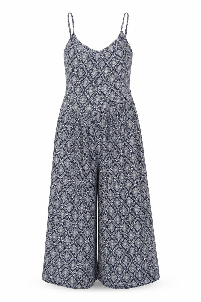 QED London Womens Blue Geometric Viscose Jumpsuit One-Piece Size M L21 in Zip