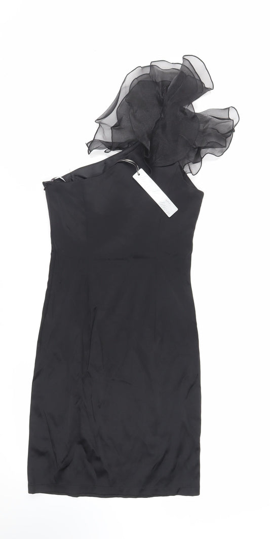 Red Herring Womens Black Polyester Pencil Dress Size 6 One Shoulder Zip - Shoulder Detail
