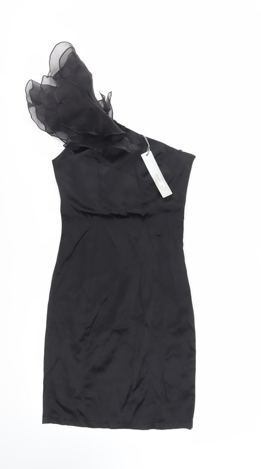Red Herring Womens Black Polyester Pencil Dress Size 6 One Shoulder Zip - Shoulder Detail
