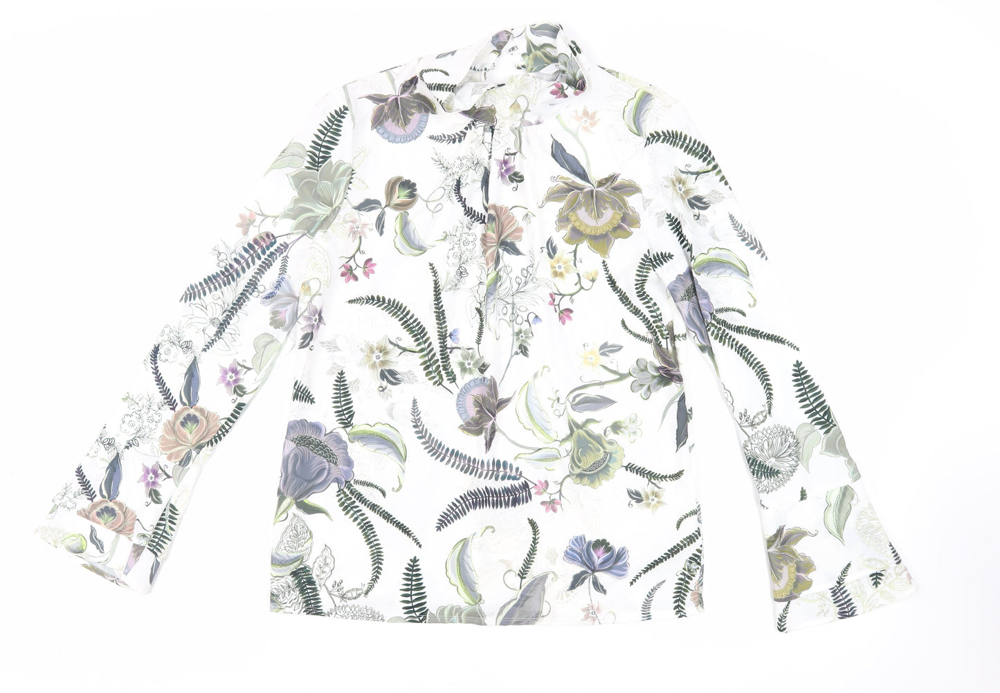 NEXT Womens White Floral Polyester Basic Blouse Size 10 High Neck
