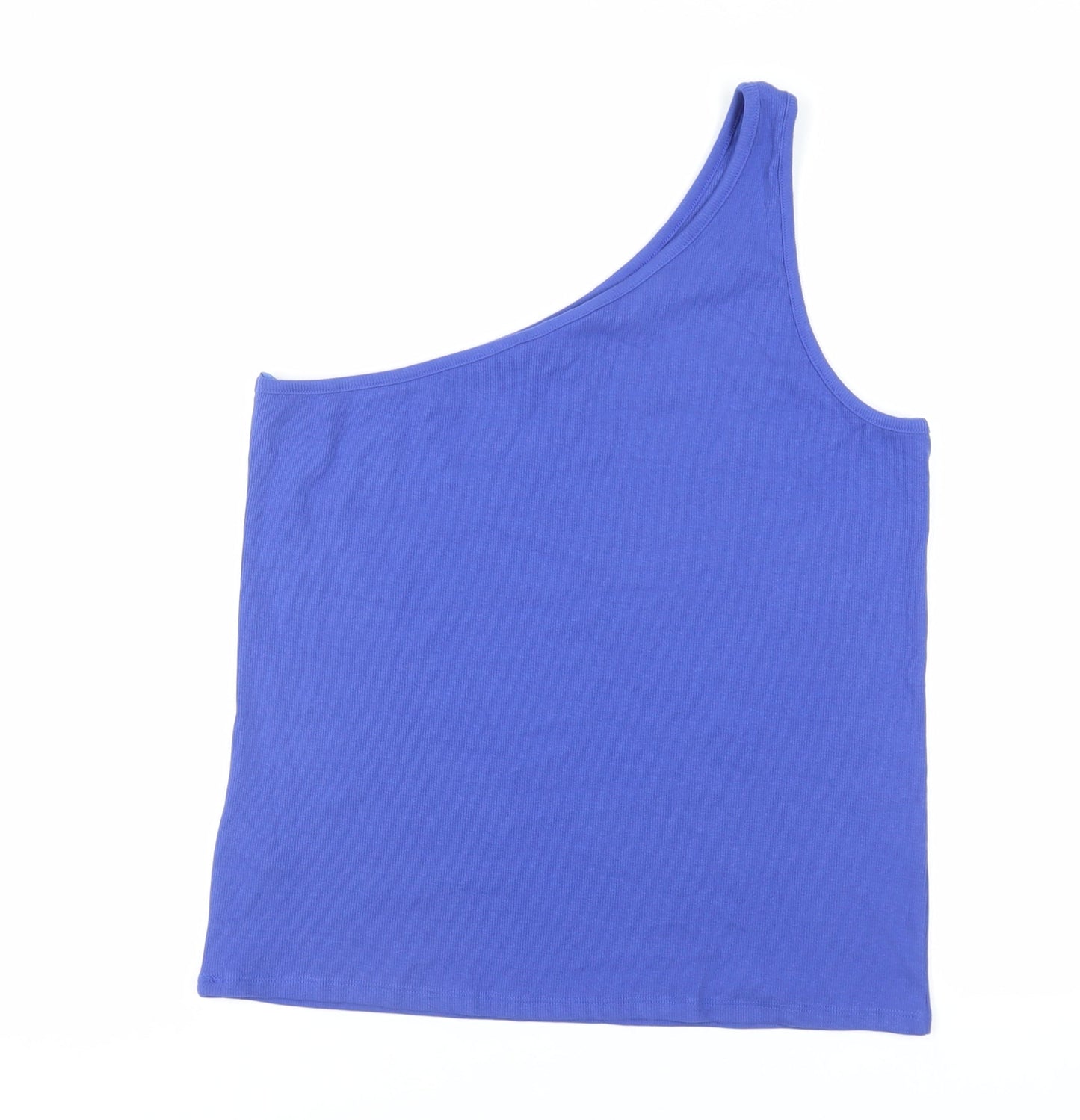 Marks and Spencer Womens Blue Cotton Basic Tank Size 20 One Shoulder - Ribbed