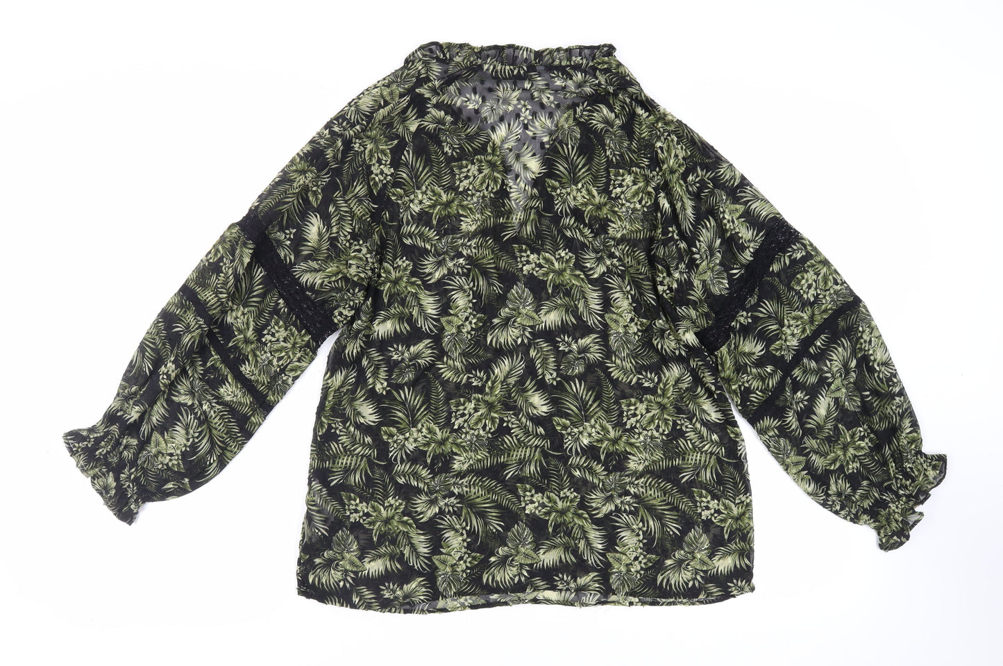 Zara Womens Black Floral Polyester Basic Blouse Size M V-Neck - Sheer