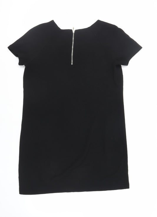 Red Herring Womens Black Polyester Shift Size 12 Round Neck Zip