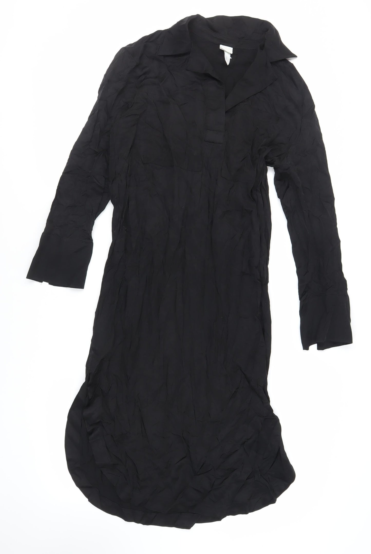 H&M Womens Black Viscose Shirt Dress Size XS Collared Pullover