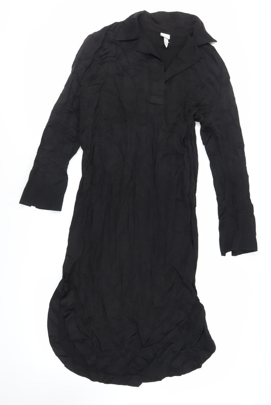 H&M Womens Black Viscose Shirt Dress Size XS Collared Pullover