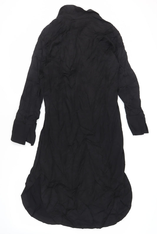 H&M Womens Black Viscose Shirt Dress Size XS Collared Pullover