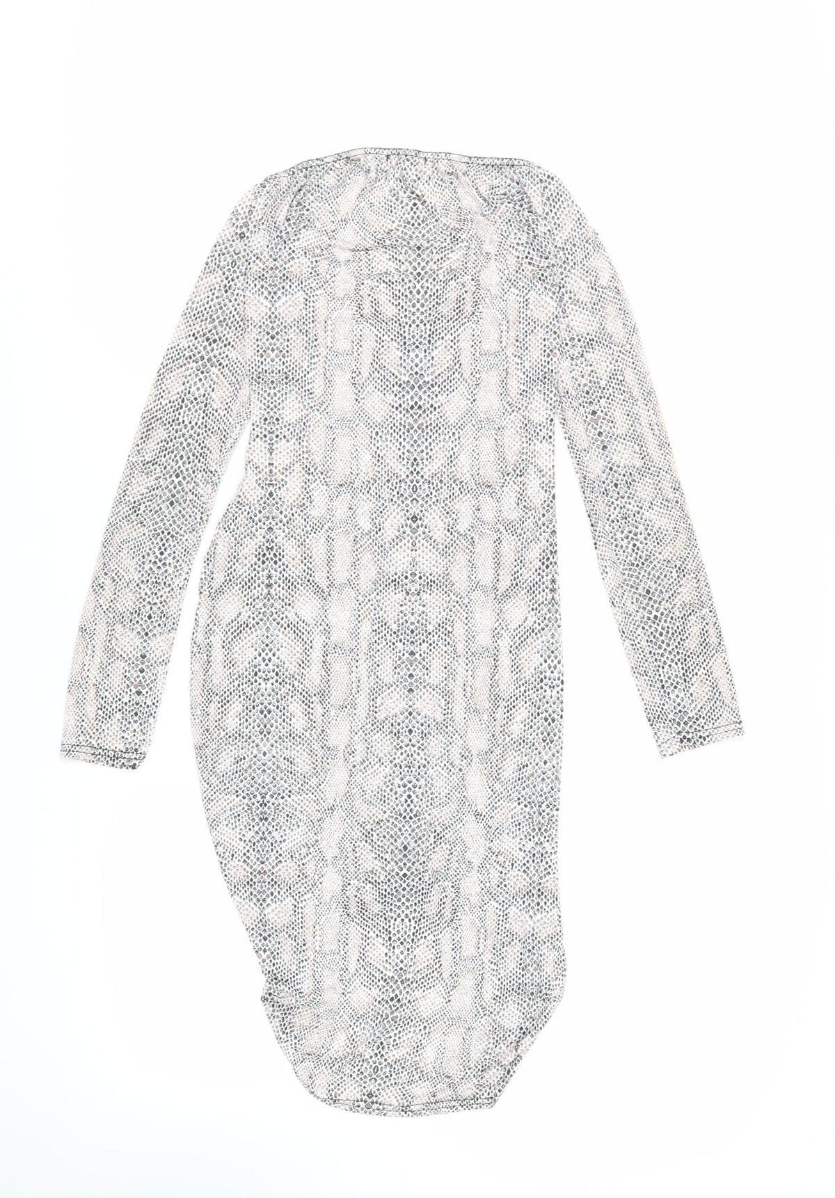 PRETTYLITTLETHING Womens Ivory Animal Print Polyester Bodycon Size 10 V-Neck Pullover - Ruched