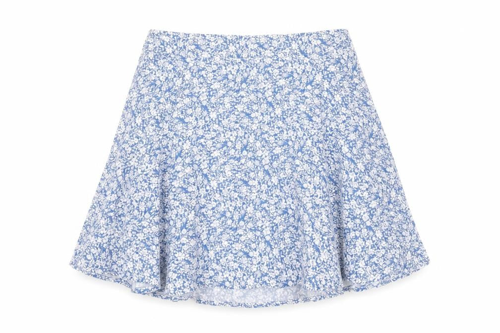 New Look Womens Blue Floral Viscose Skater Skirt Size 12 Zip