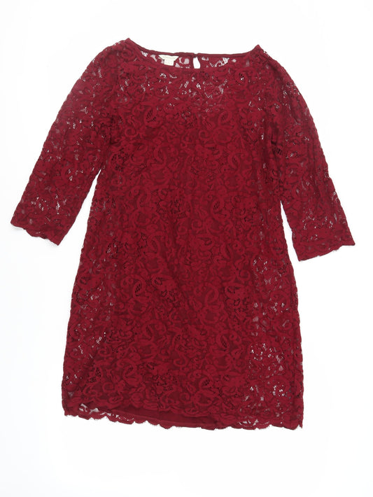 Monsoon Womens Red Cotton A-Line Size 12 Boat Neck Button