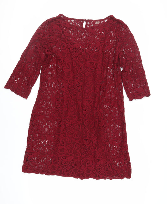 Monsoon Womens Red Cotton A-Line Size 12 Boat Neck Button