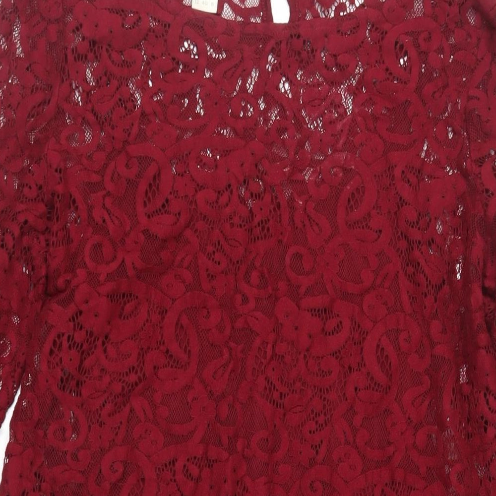 Monsoon Womens Red Cotton A-Line Size 12 Boat Neck Button