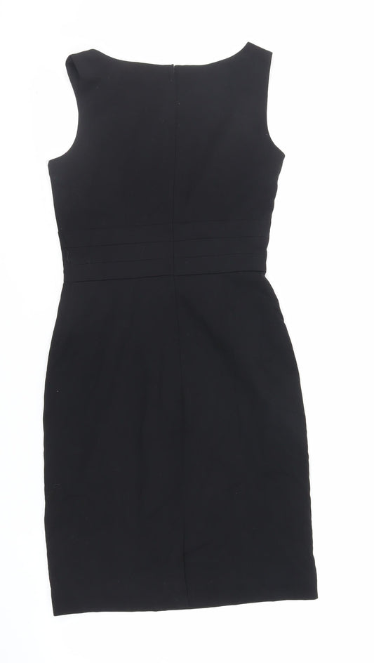 H&M Womens Black Polyester Pencil Dress Size 6 Boat Neck Zip