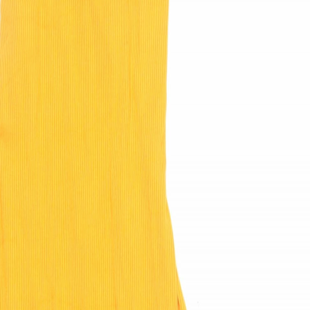 H7M Womens Orange Viscose Tank Dress Size M Round Neck Pullover - Ribbed Backless