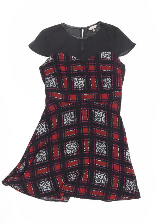 Marks and Spencer Womens Black Geometric Polyester A-Line Size 10 Round Neck Zip - Lined