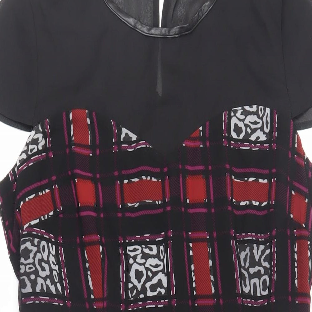 Marks and Spencer Womens Black Geometric Polyester A-Line Size 10 Round Neck Zip - Lined
