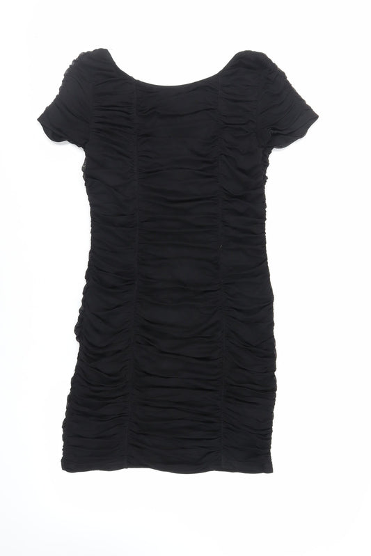Warehouse Womens Black Nylon Mini Size 14 Boat Neck Pullover - Ruched