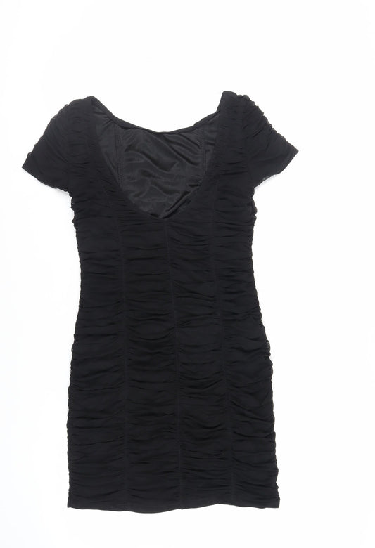 Warehouse Womens Black Nylon Mini Size 14 Boat Neck Pullover - Ruched