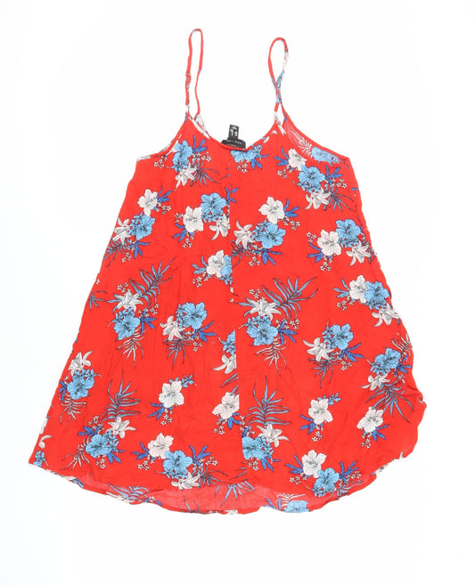 New Look Womens Red Floral Viscose Slip Dress Size M V-Neck Pullover