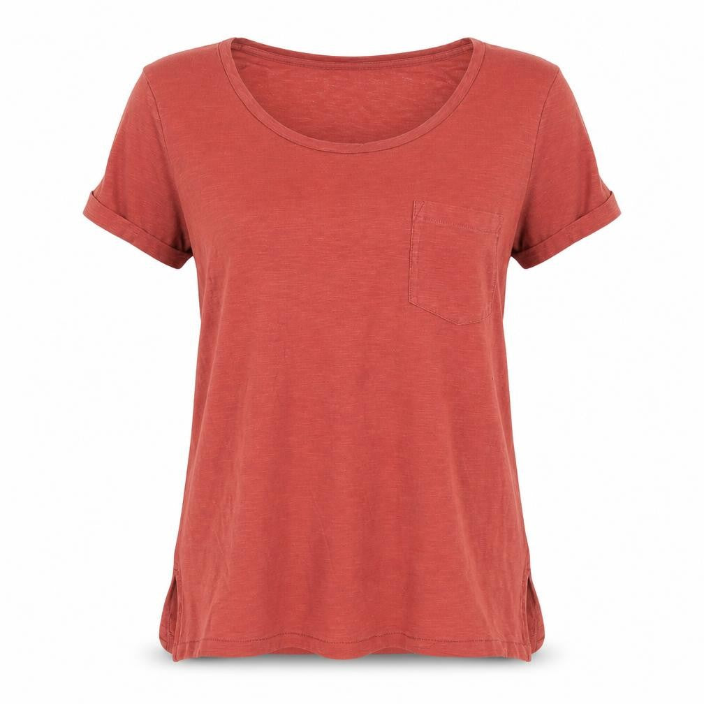 Next Womens Red Cotton Basic T-Shirt Size 8 Round Neck - Pocket Detail