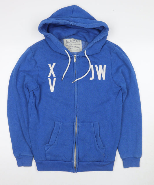 Jack Wills Mens Blue Cotton Full Zip Hoodie Size S