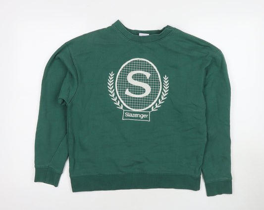 Slazenger Womens Green Cotton Pullover Sweatshirt Size 8 Pullover - Logo
