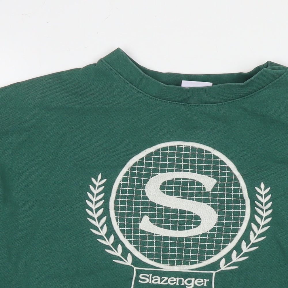 Slazenger Womens Green Cotton Pullover Sweatshirt Size 8 Pullover - Logo