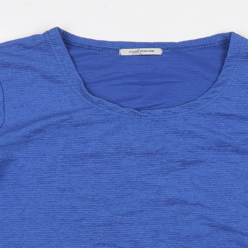 Stock Shop Womens Blue Polyester Basic Blouse Size L Scoop Neck