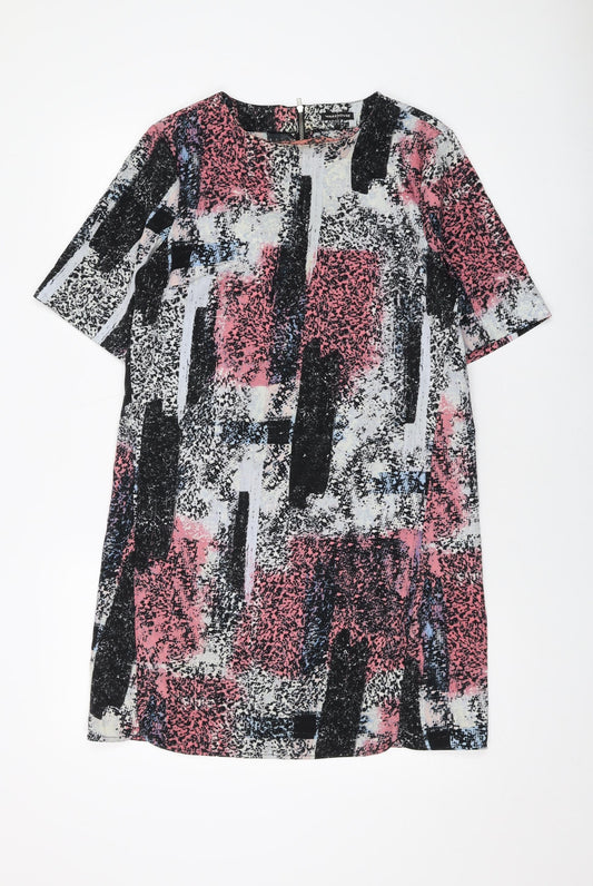 Warehouse Womens Multicoloured Geometric Polyester A-Line Size 10 Round Neck Zip