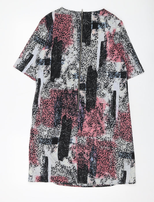Warehouse Womens Multicoloured Geometric Polyester A-Line Size 10 Round Neck Zip