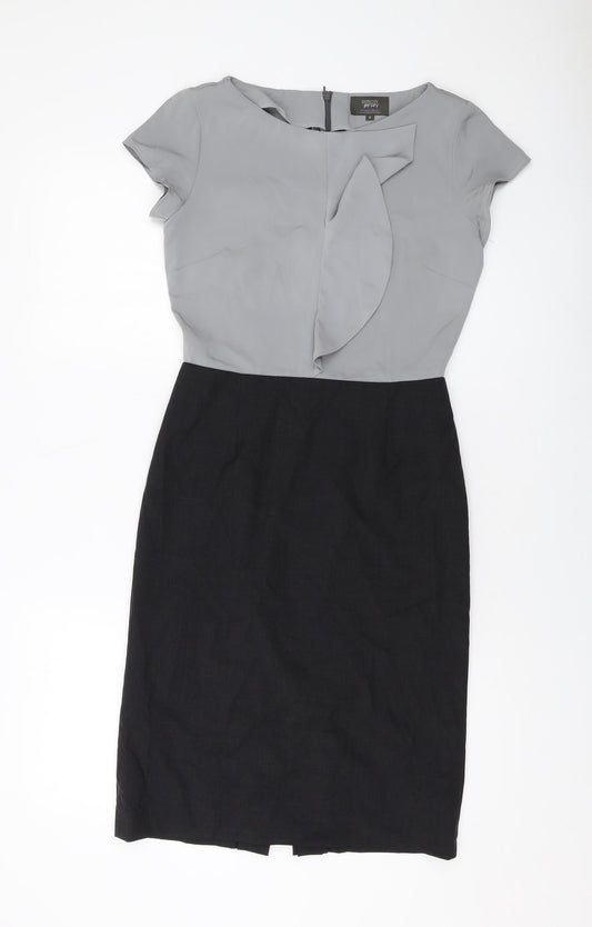 Simon Jersey Womens Grey Polyester Sheath Size 6 Round Neck Zip