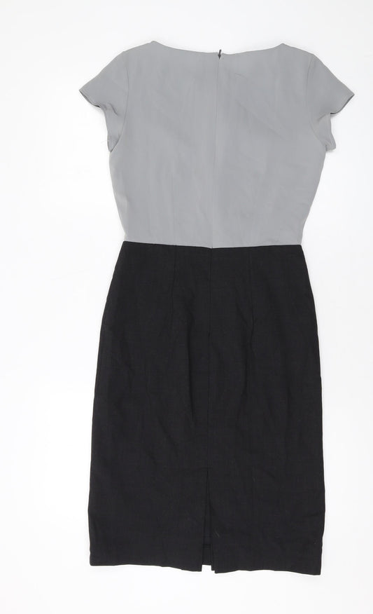 Simon Jersey Womens Grey Polyester Sheath Size 6 Round Neck Zip