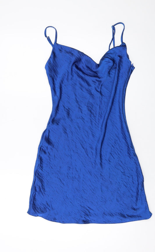Nasty Gal Womens Blue Polyester Mini Size 6 Cowl Neck Zip