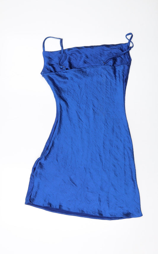 Nasty Gal Womens Blue Polyester Mini Size 6 Cowl Neck Zip