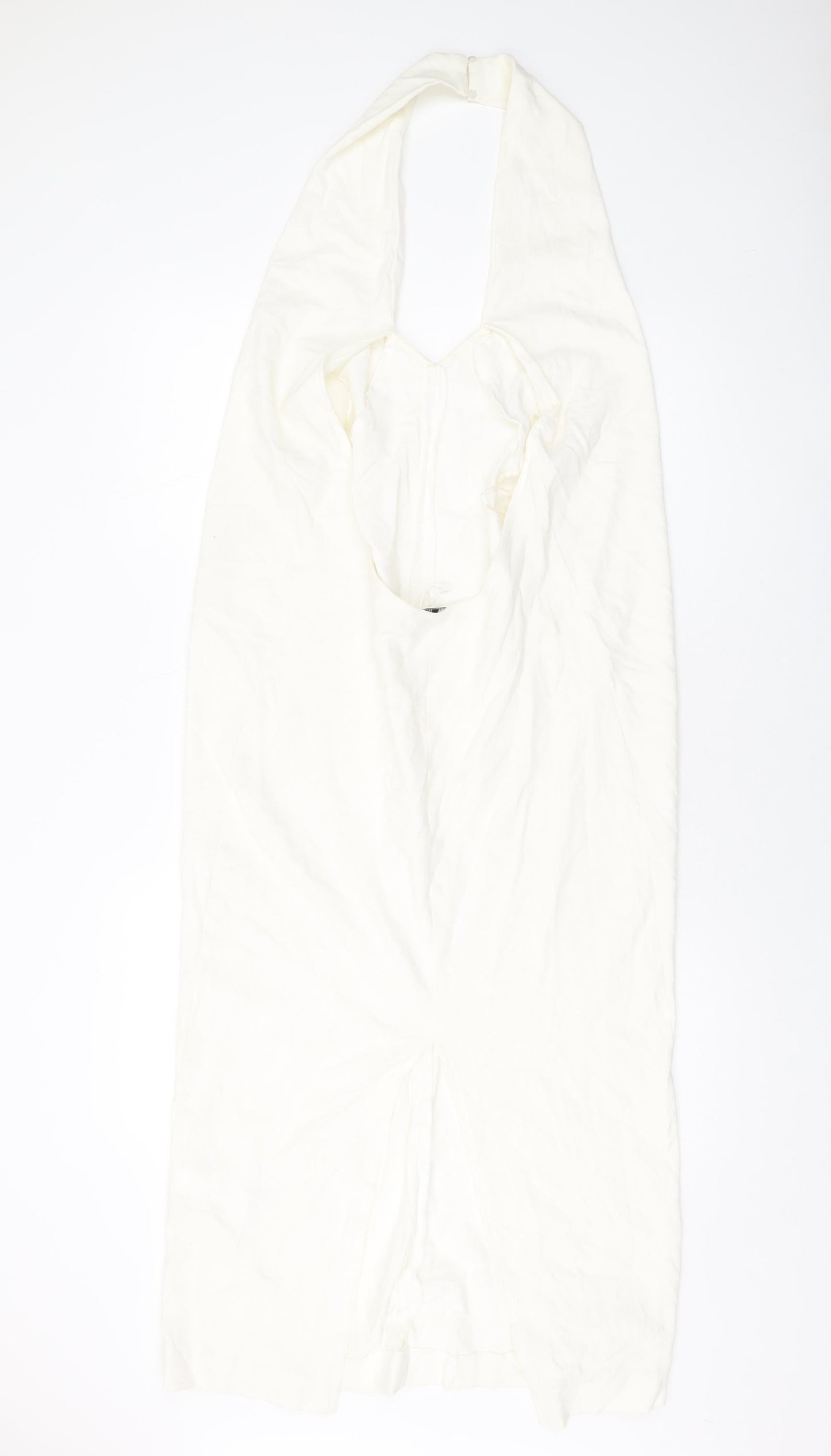 Zara Womens Ivory Polyester A-Line Size S V-Neck Button