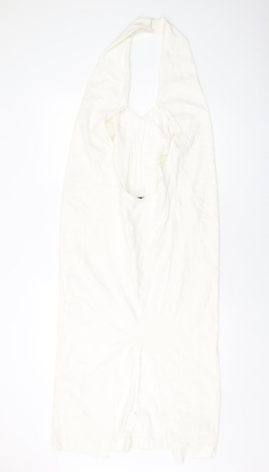 Zara Womens Ivory Polyester A-Line Size S V-Neck Button