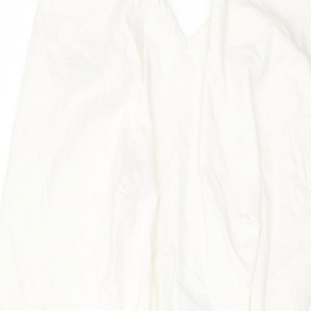 Zara Womens Ivory Polyester A-Line Size S V-Neck Button