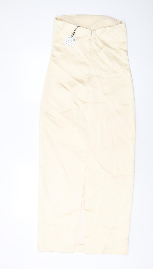 Zara Womens Beige Polyester A-Line Size XS Square Neck Zip