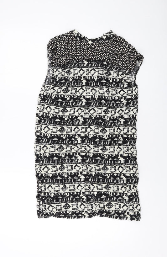 NEXT Womens Black Geometric Viscose Tank Dress Size 6 V-Neck Pullover