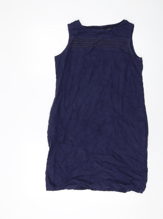 Nexty Womens Blue Linen Tank Dress Size 10 Round Neck Button