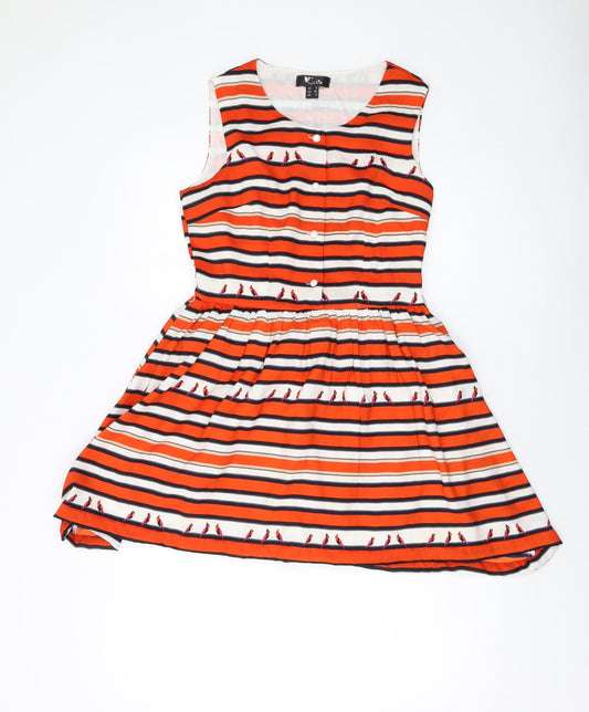 Cutie Womens Multicoloured Striped Polyester A-Line Size 8 Round Neck Zip