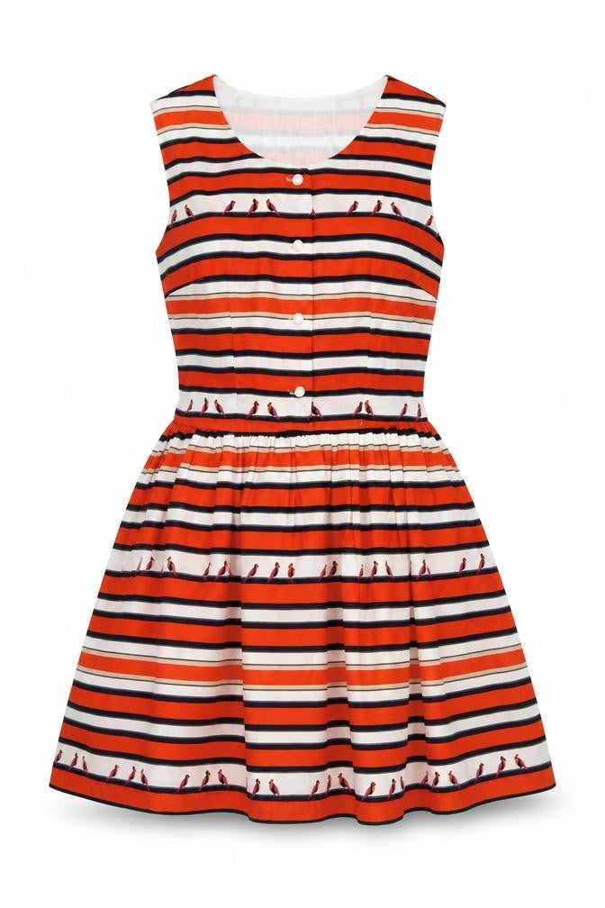 Cutie Womens Multicoloured Striped Polyester A-Line Size 8 Round Neck Zip