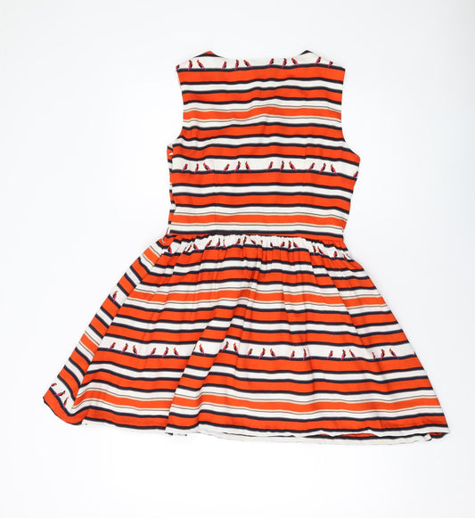 Cutie Womens Multicoloured Striped Polyester A-Line Size 8 Round Neck Zip