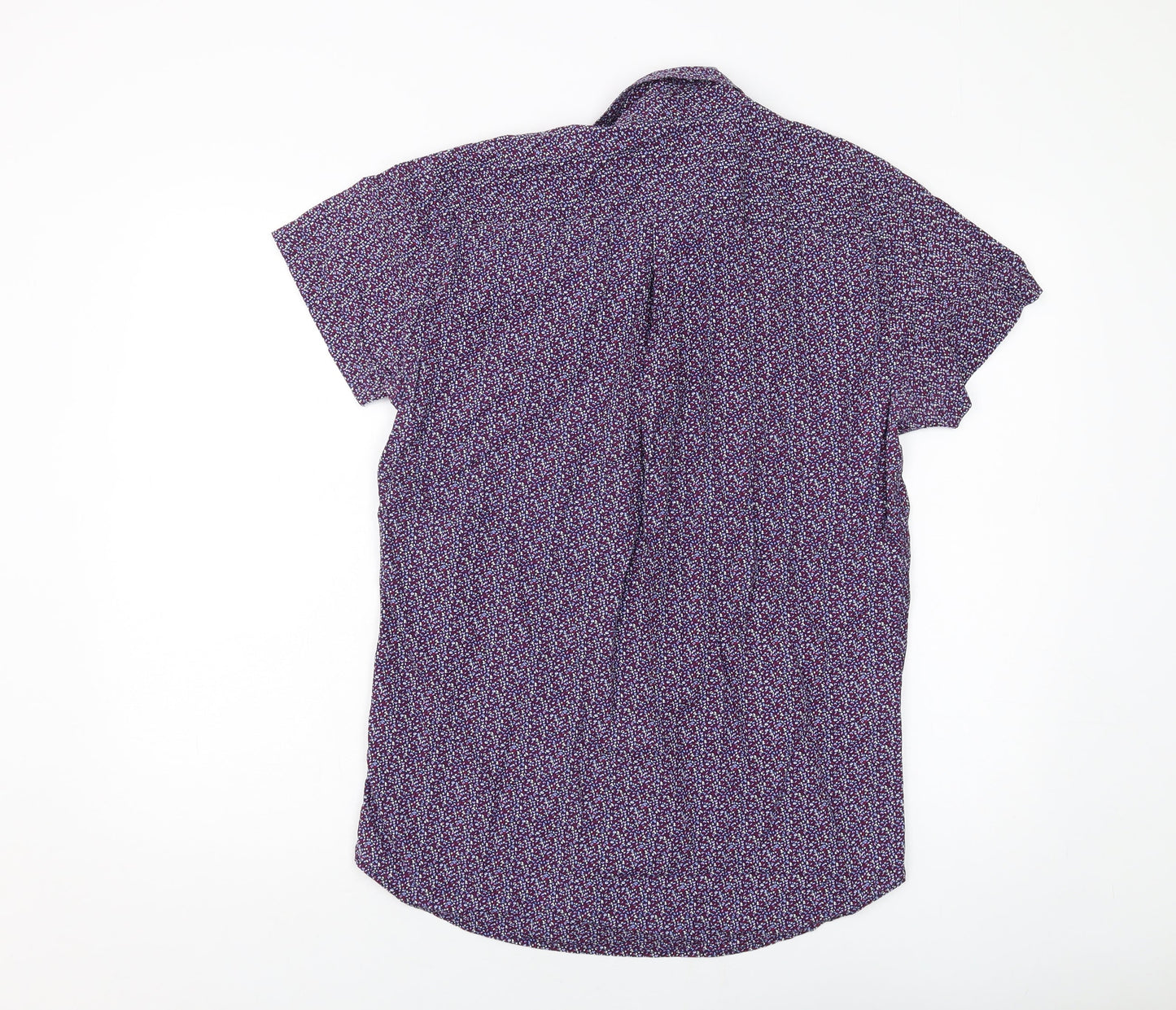 Fluid Mens Purple Floral Cotton Button-Up Size M Collared Button