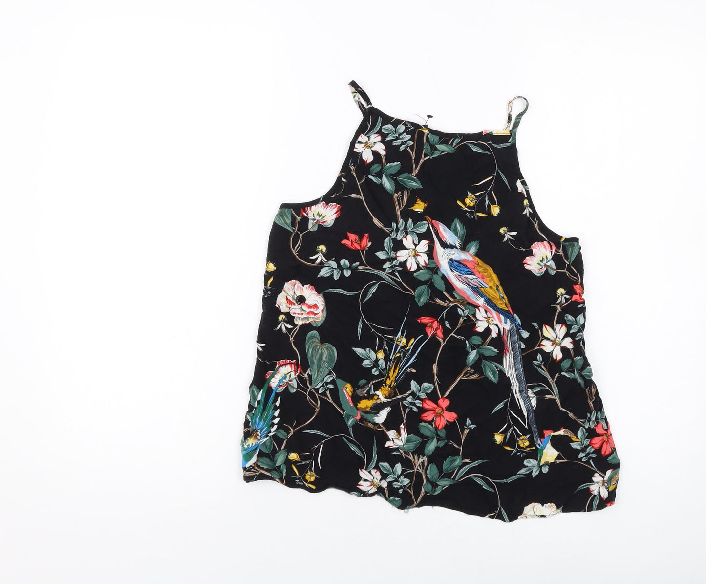 Warehouse Womens Black Floral Polyester Basic Tank Size 10 Sweetheart