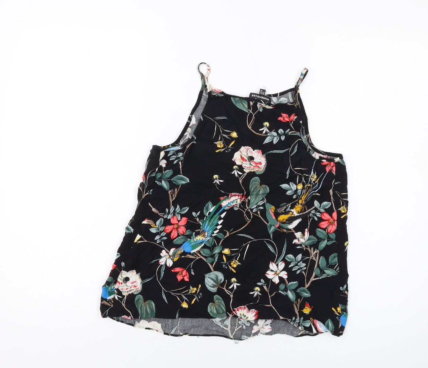 Warehouse Womens Black Floral Polyester Basic Tank Size 10 Sweetheart