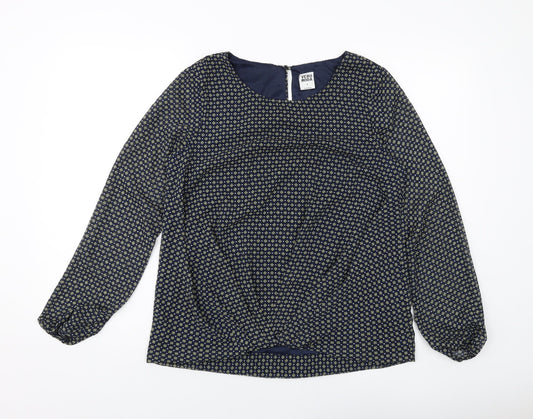 VERO MODA Womens Blue Geometric Polyester Basic Blouse Size M Round Neck
