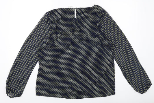 VERO MODA Womens Blue Geometric Polyester Basic Blouse Size M Round Neck
