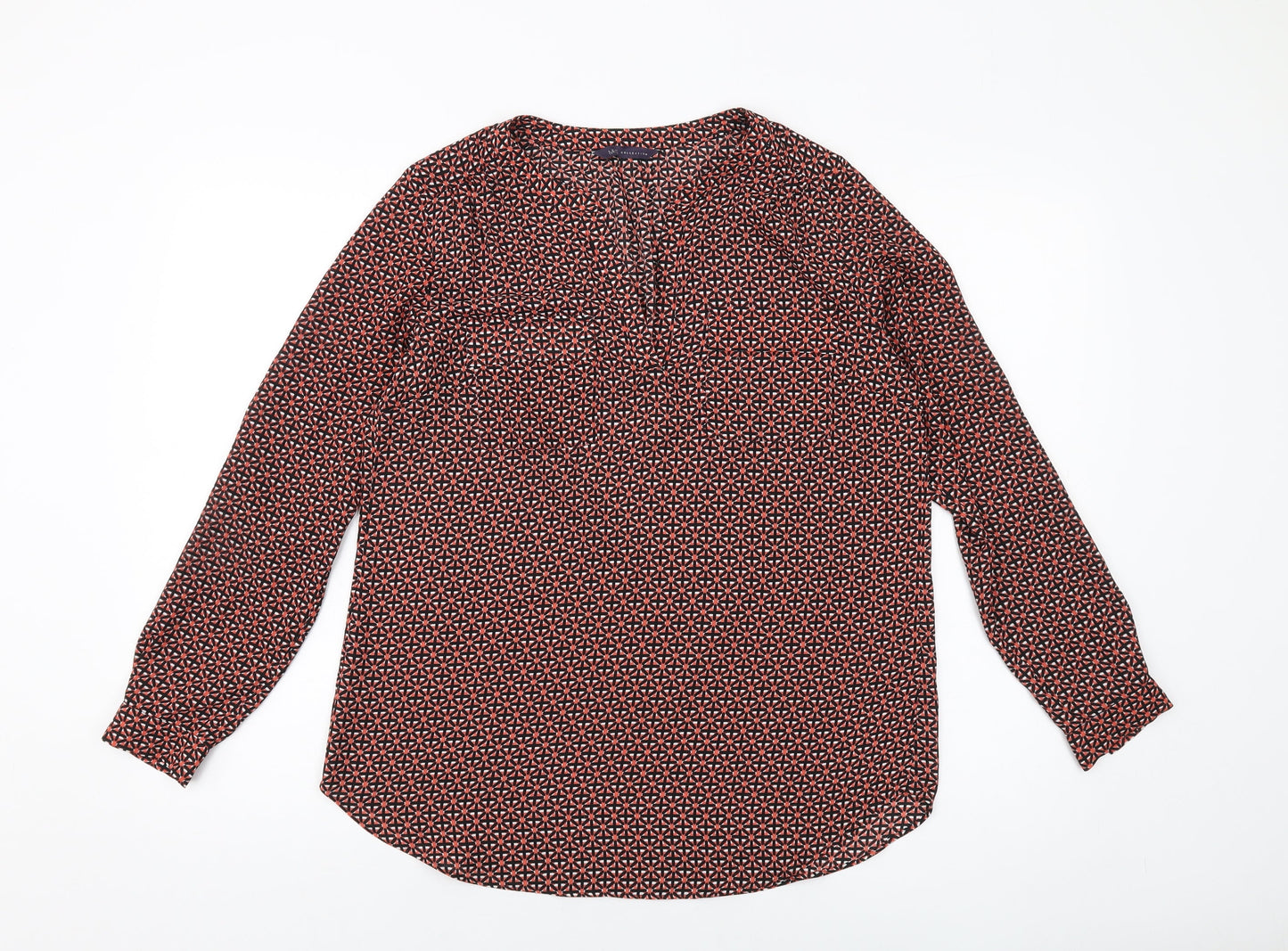 Marks and Spencer Womens Red Geometric Polyester Basic Blouse Size 12 V-Neck