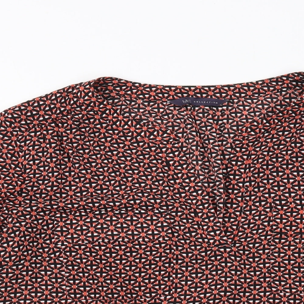 Marks and Spencer Womens Red Geometric Polyester Basic Blouse Size 12 V-Neck